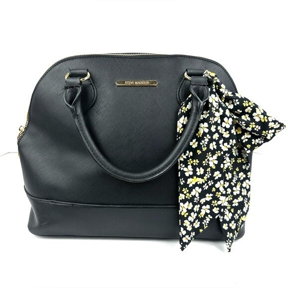 Steve Madden Black Large Dome Crossbody Bag with Gold Hardware/scarf accessorie - Picture 1 of 16